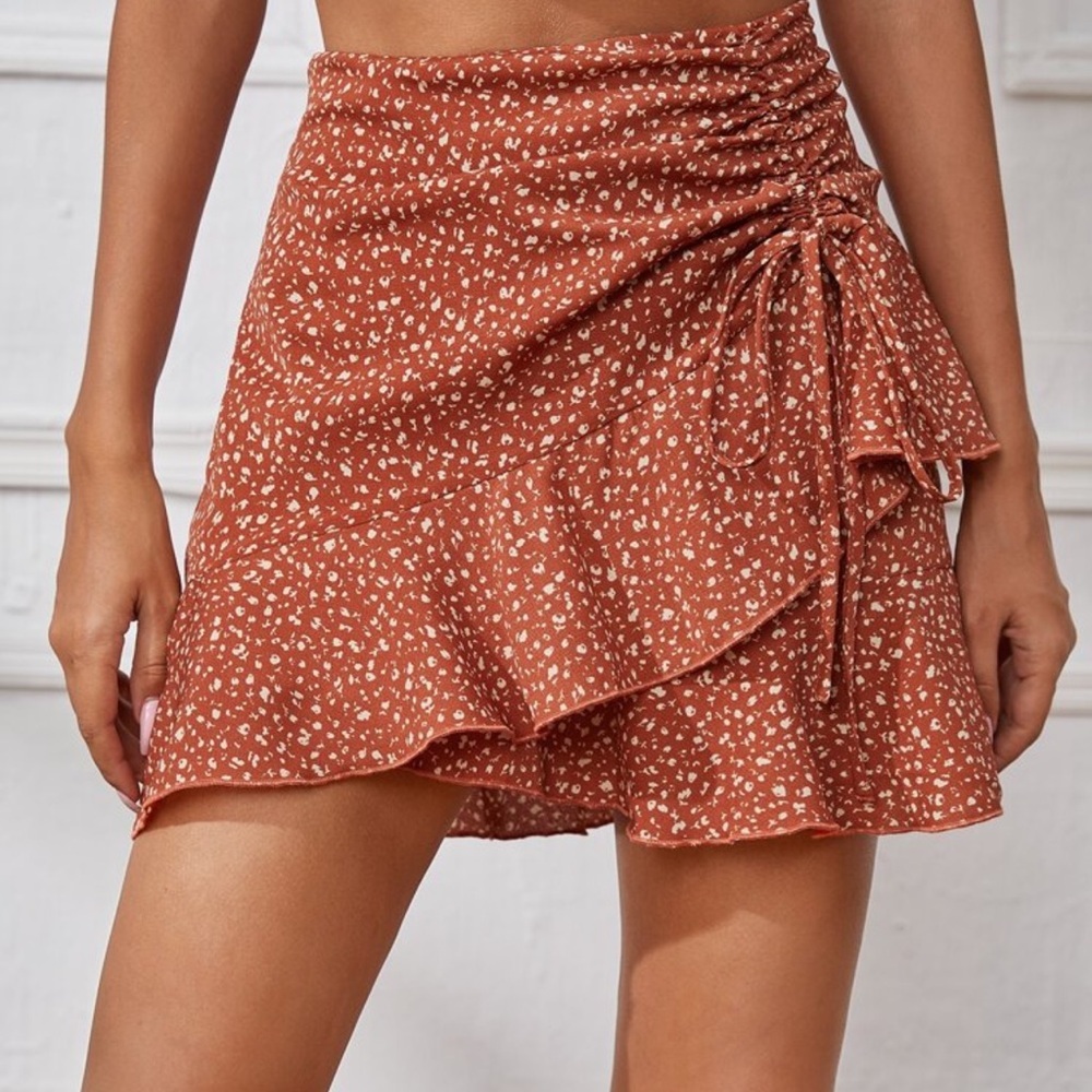 4 for $40 - SHEIN Brown Ruched Ruffled Mini Skirt Casual